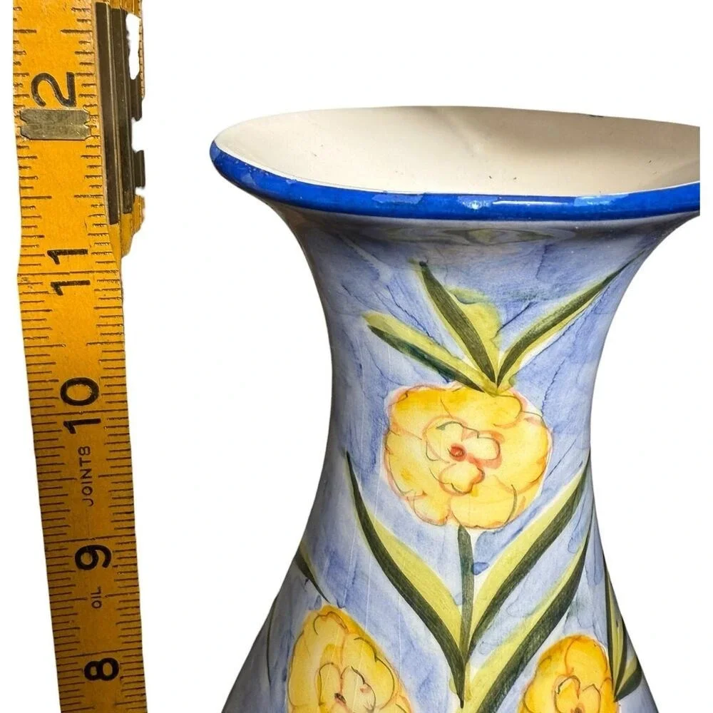 Hand-Painted Floral‎ Vase Ceramic Grand Millennial Tall Botanical Pottery Decor